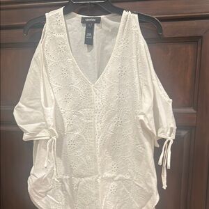 Karen Kane White Cut Out Blouse with Tie Front
